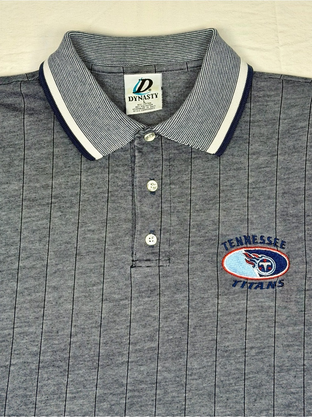 Vintage Tennessee Titans Polo Shirt Dynasty Pinstripe NFL Men’s Medium Gray